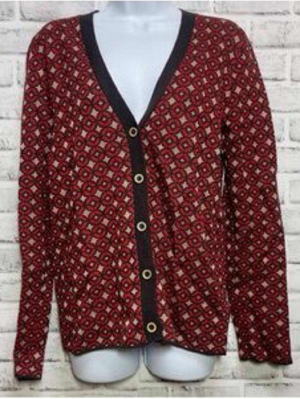 Fossil Red and Black Knit Pattern Pullover
